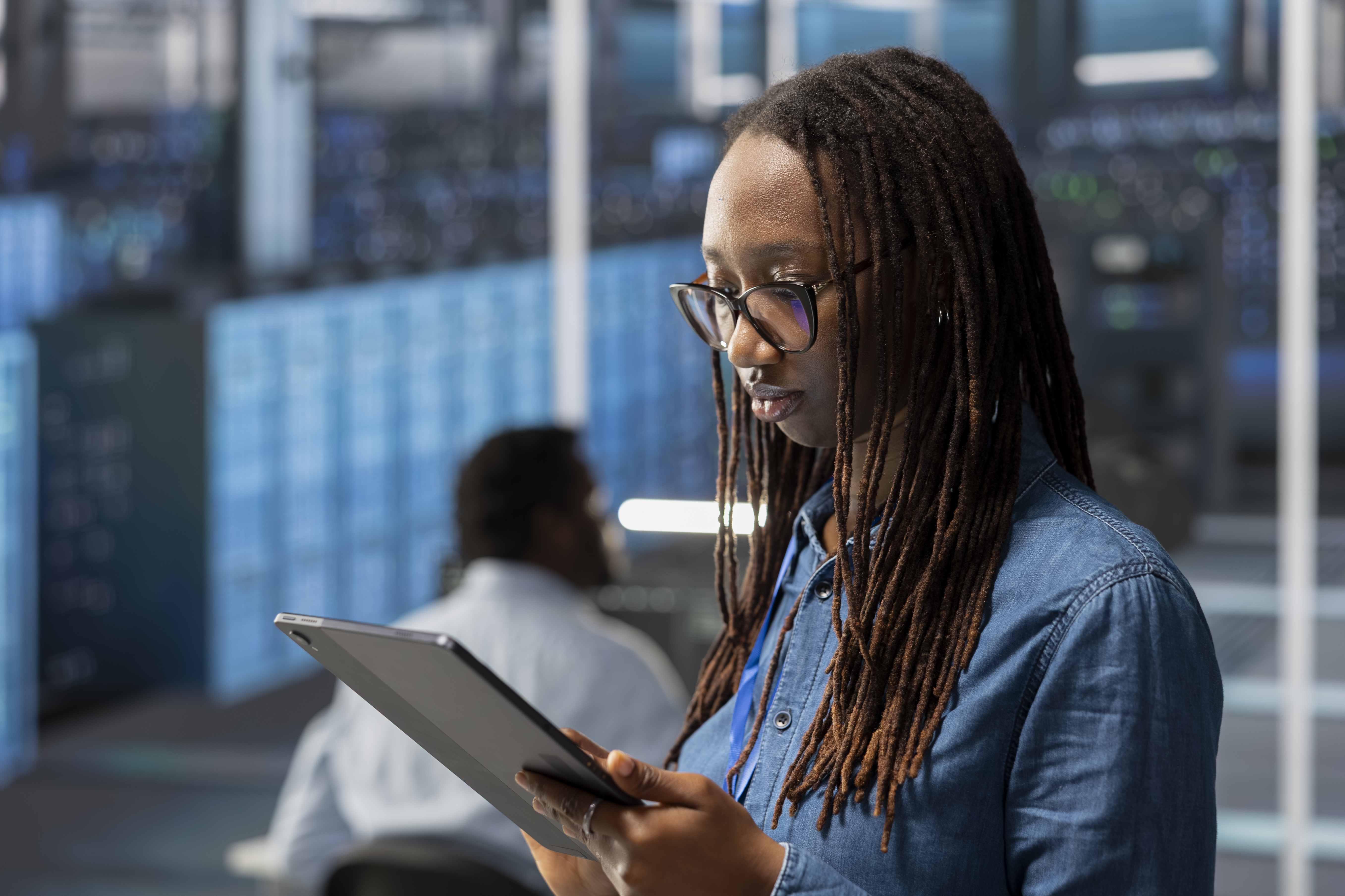 Researcher working with data and technology